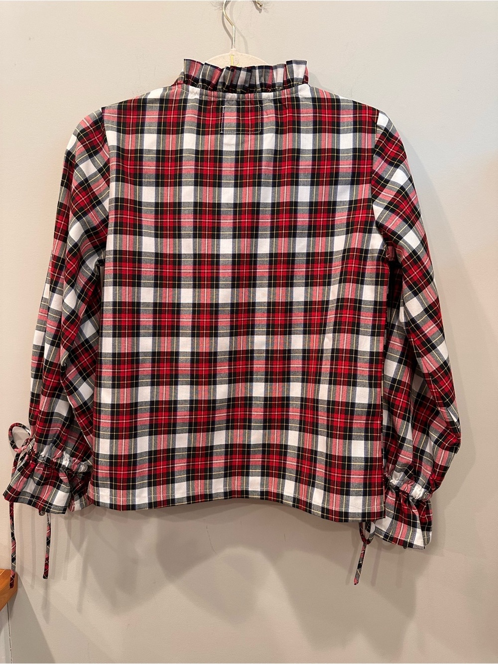 Victoria Dunn Red, White Black Plaid Ruffle Tie-Neck & Sleeve Blouse Holiday XS - Picture 2 of 12